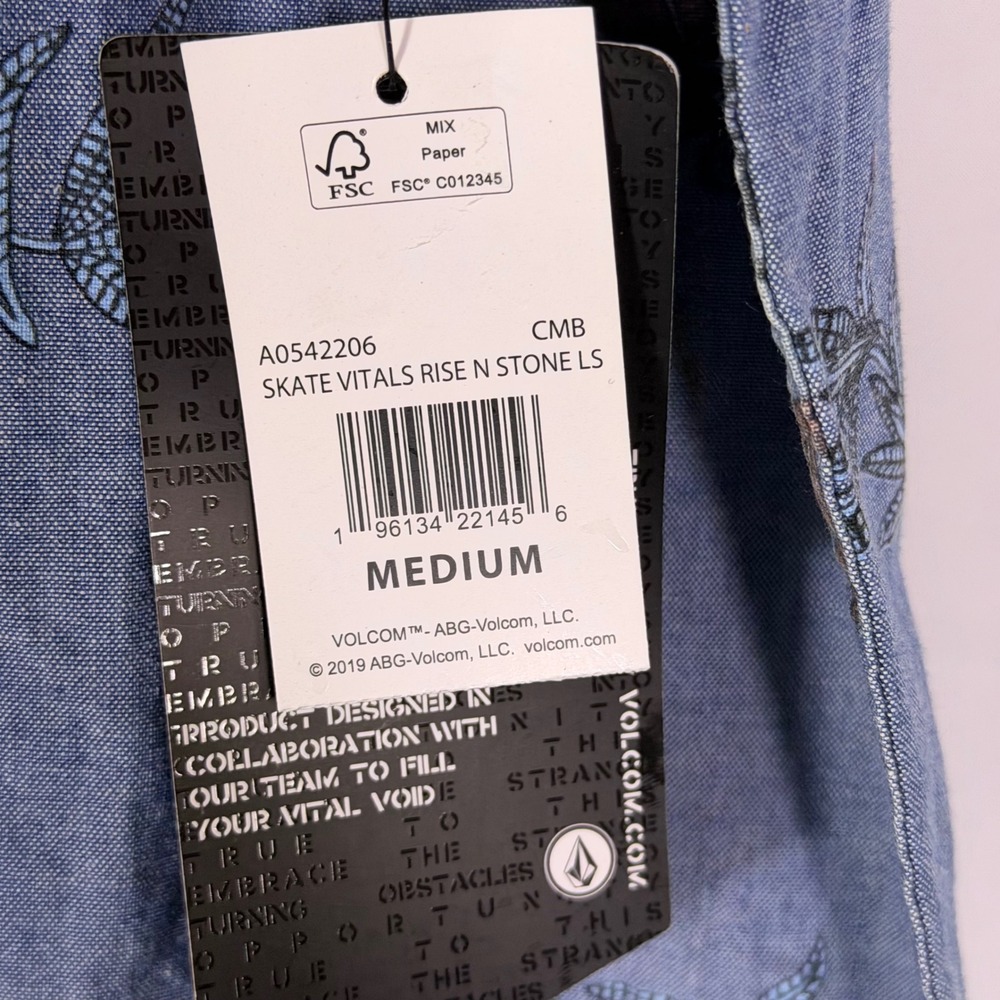 NWT Volcom Mens Skate Vitals Rise N Stone Long Sleeve Button Down Shirt Blue Med - Picture 9 of 9